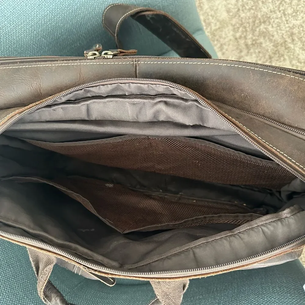 Masa Kawa Leather Briefcase for Men Laptop Travel Bag 17”